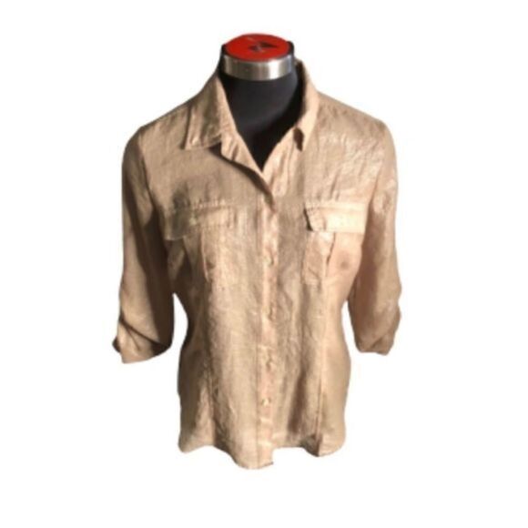 Calvin Klein Iridescent Gold Sheer Blouse - Picture 1 of 10